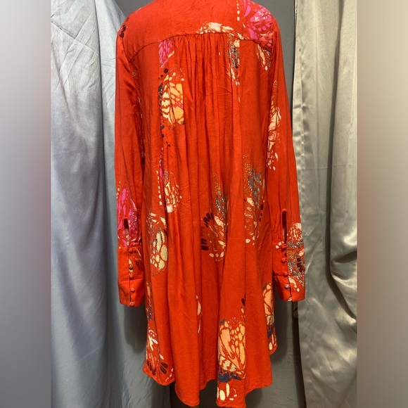 Free People Red Bell Sleeve Tunic with Mandarin Collar - Picture 11 of 13